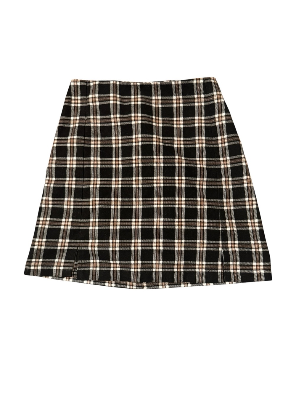 Brandy Melville Black, White & Brown Plaid Mini Skirt